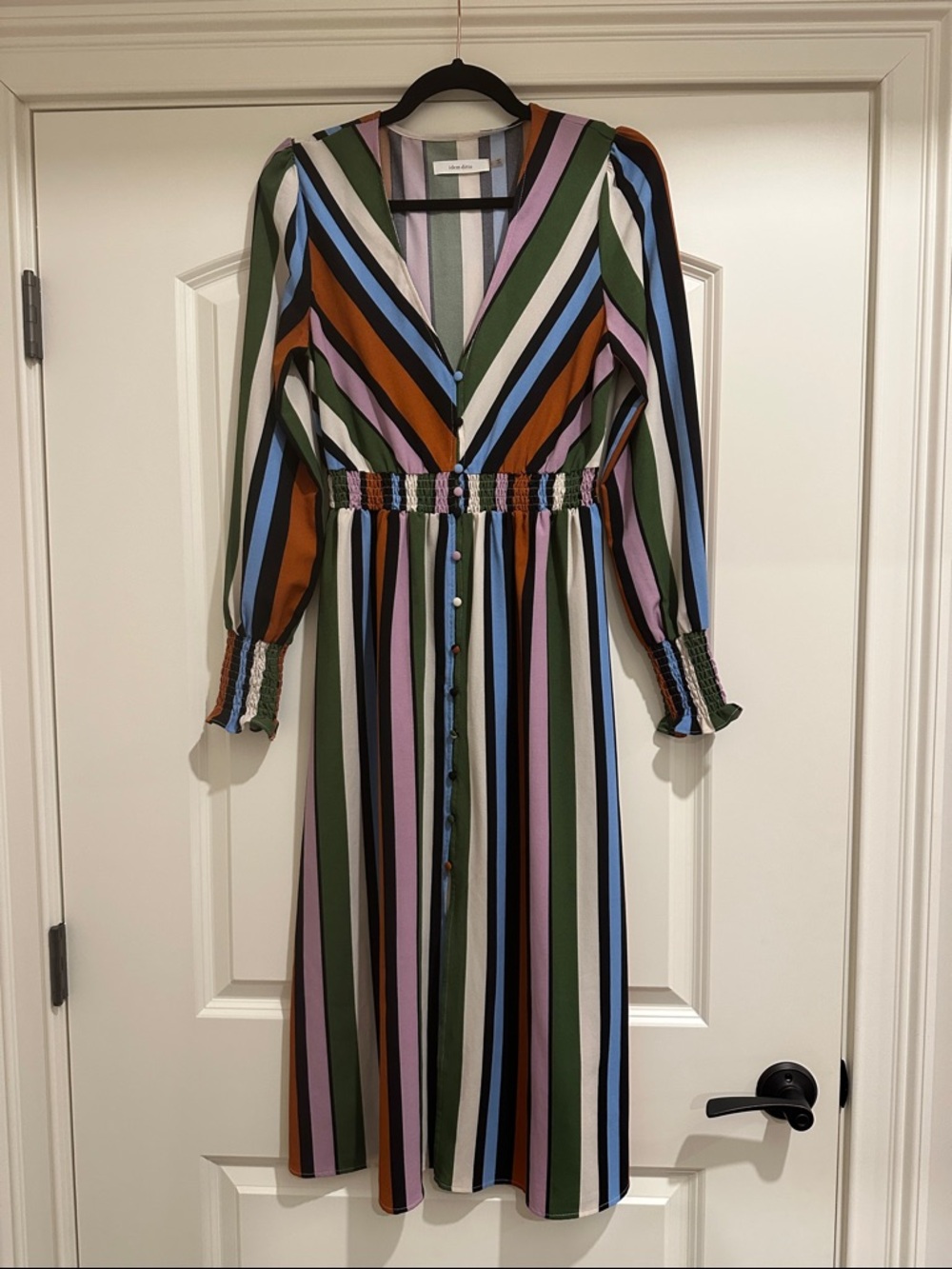 Striped Long-Sleeve Midi Dress in Multi-Color